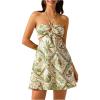 image:imageMakeMeChic Womens Summer Tropical Print Mini Dress Sundress 2025 Halter Backless Cut Out Short DressesMulticolor
