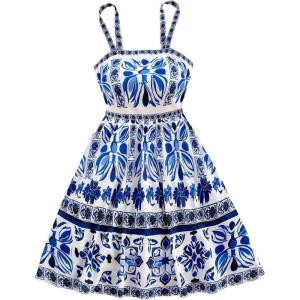image:imageMakeMeChic Womens Summer Tribal Print Cami Dress Sleeveless A Line Flare Mini Dresses Boho SundressBlue and White B