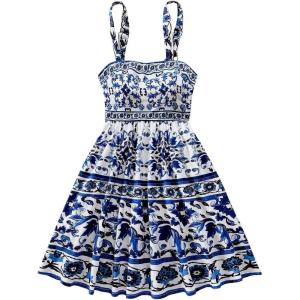 image:imageMakeMeChic Womens Summer Tribal Print Cami Dress Sleeveless A Line Flare Mini Dresses Boho SundressBlue and White C