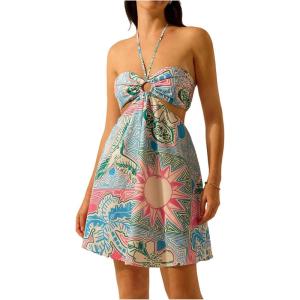 image:imageMakeMeChic Womens Summer Tropical Print Mini Dress Sundress 2025 Halter Backless Cut Out Short DressesMulticolor B