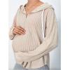 image:imageMakeMeChic Womens Maternity Hoodie Drawstring Half Zip Long Sleeve Tops Pregnancy SweatshirtKhaki