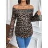 image:imageMakeMeChic Womens Maternity Leopard Print Shirt Mesh Off The Shoulder Bell Sleeve Pregnancy TopMulticolor