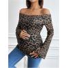 image:imageMakeMeChic Womens Maternity Leopard Print Shirt Mesh Off The Shoulder Bell Sleeve Pregnancy TopMulticolor