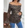 image:imageMakeMeChic Womens Maternity Leopard Print Shirt Mesh Off The Shoulder Bell Sleeve Pregnancy TopMulticolor