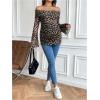 image:imageMakeMeChic Womens Maternity Leopard Print Shirt Mesh Off The Shoulder Bell Sleeve Pregnancy TopMulticolor