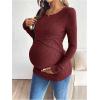 image:imageMakeMeChic Womens Maternity Shirts Knit Wrap Nursing Top Fall Maternity ClothesBurgundy