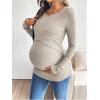 image:imageMakeMeChic Womens Maternity Shirts Knit Wrap Nursing Top Fall Maternity ClothesKhaki