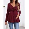 image:imageMakeMeChic Womens Maternity Shirts Mesh V Neck Tie Front Ruched Ruffle Long Sleeve Pregnancy TopsBurgundy