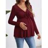 image:imageMakeMeChic Womens Maternity Shirts Mesh V Neck Tie Front Ruched Ruffle Long Sleeve Pregnancy TopsBurgundy