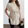 image:imageMakeMeChic Womens Maternity Sweater Cable Knit Mock Neck Cap Sleeve Split Pregnancy Pullover TopApricot