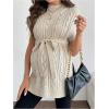 image:imageMakeMeChic Womens Maternity Sweater Cable Knit Mock Neck Cap Sleeve Split Pregnancy Pullover TopApricot