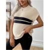 image:imageMakeMeChic Womens Maternity Sweater Striped Crew Neck Cap Sleeve Pregnancy PulloversApricot