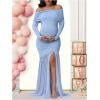 image:imageMakeMeChic Womens Off Shoulder Maternity Dress Long Sleeve Elegant Slim Gowns Photography Baby Shower Maxi DressBlue