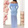 image:imageMakeMeChic Womens Off Shoulder Maternity Dress Long Sleeve Elegant Slim Gowns Photography Baby Shower Maxi DressBlue