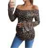 image:imageMakeMeChic Womens Maternity Leopard Print Shirt Mesh Off The Shoulder Bell Sleeve Pregnancy TopMulticolor