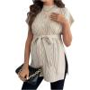 image:imageMakeMeChic Womens Maternity Sweater Cable Knit Mock Neck Cap Sleeve Split Pregnancy Pullover TopApricot