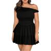 image:imageMakeMeChic Womens Plus Size Cocktail Dress Fall Asymmetrical Mini Dress Ruffle Party DressesBlack