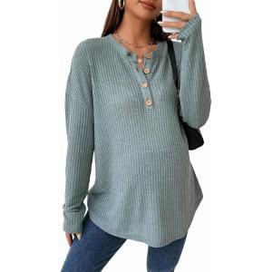 image:imageMakeMeChic Womens Maternity Long Sleeve Shirts Round Neck Loose Pregnancy Tee TopsOlive Green