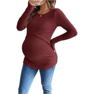 image:imageMakeMeChic Womens Maternity Shirts Knit Wrap Nursing Top Fall Maternity ClothesBurgundy