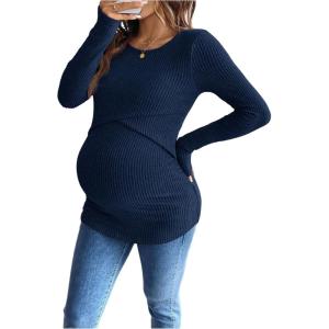 image:imageMakeMeChic Womens Maternity Shirts Knit Wrap Nursing Top Fall Maternity ClothesDark Blue