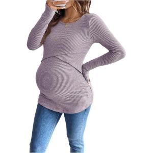image:imageMakeMeChic Womens Maternity Shirts Knit Wrap Nursing Top Fall Maternity ClothesPurple