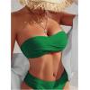 image:imageMakeMeChic Womens Twist Bandeau Solid Ruched Strapless Swimsuit Bikini TopGreen