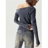 image:imageMakeMeChic Womens Asymmetrical One Shoulder Top Punk Y2k Streetwear Tops Long Sleeve T ShirtsDark Grey