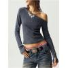 image:imageMakeMeChic Womens Asymmetrical One Shoulder Top Punk Y2k Streetwear Tops Long Sleeve T ShirtsDark Grey