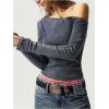image:imageMakeMeChic Womens Asymmetrical One Shoulder Top Punk Y2k Streetwear Tops Long Sleeve T ShirtsDark Grey