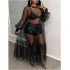 image:imageMakeMeChic Womens Plus Size Mesh Sheer Long Sleeve Round Neck Ruffle A Line Long Dress Black 2XL