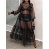 image:imageMakeMeChic Womens Plus Size Mesh Sheer Long Sleeve Round Neck Ruffle A Line Long Dress Black 2XL