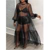 image:imageMakeMeChic Womens Plus Size Mesh Sheer Long Sleeve Round Neck Ruffle A Line Long Dress Black 2XL