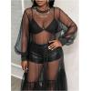 image:imageMakeMeChic Womens Plus Size Mesh Sheer Long Sleeve Round Neck Ruffle A Line Long Dress Black 2XL