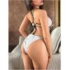 image:imageMakeMeChic Womens Floral Lace Tankini Swimsuits Criss Cross Tie Side Bathing SuitWhite