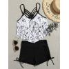 image:imageMakeMeChic Womens Tankini Set Hanky Hem Top Swim Shorts Bikini Set Swimsuit Bathing Suit Black and White XL