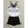 image:imageMakeMeChic Womens Tankini Set Hanky Hem Top Swim Shorts Bikini Set Swimsuit Bathing Suit Black and White XL