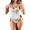 image:imageMakeMeChic Womens Floral Lace Tankini Swimsuits Criss Cross Tie Side Bathing SuitWhite