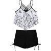 image:imageMakeMeChic Womens Tankini Set Hanky Hem Top Swim Shorts Bikini Set Swimsuit Bathing Suit Black and White XL