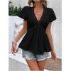 image:imageMakeMeChic Boho Tops V Neck T Shirts Lace Trim Short Sleeve Summer Tunic Top Flowy Casual BlousesBlack