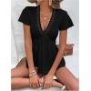 image:imageMakeMeChic Boho Tops V Neck T Shirts Lace Trim Short Sleeve Summer Tunic Top Flowy Casual BlousesBlack