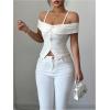 image:imageMakeMeChic Womens 3D Floral Textured Tee Shirt Off The Shoulder Elegant Summer Crop TopsApricot