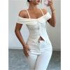 image:imageMakeMeChic Womens 3D Floral Textured Tee Shirt Off The Shoulder Elegant Summer Crop TopsApricot