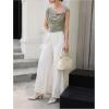 image:imageMakeMeChic Womens Asymmetrical Neck Tee Shirt Draped Front Ruched Cap Sleeve TopGrey