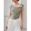 image:imageMakeMeChic Womens Asymmetrical Neck Tee Shirt Draped Front Ruched Cap Sleeve TopGrey