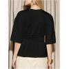 image:imageMakeMeChic Womens Babydoll Fall Tops Crew Neck Half Sleeve Blouse Shirts Ruffle Hem Going Out TopsBlack