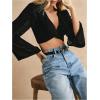 image:imageMakeMeChic Womens Bell Sleeve Crop Tops V Neck Twist Front Blouse Party Y2k Going Out TopBlack