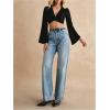 image:imageMakeMeChic Womens Bell Sleeve Crop Tops V Neck Twist Front Blouse Party Y2k Going Out TopBlack