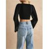 image:imageMakeMeChic Womens Bell Sleeve Crop Tops V Neck Twist Front Blouse Party Y2k Going Out TopBlack