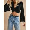 image:imageMakeMeChic Womens Bell Sleeve Crop Tops V Neck Twist Front Blouse Party Y2k Going Out TopBlack