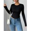 image:imageMakeMeChic Womens Bow Back Crew Neck Blouse Long Sleeve Work Office Dressy TopsBlack and White